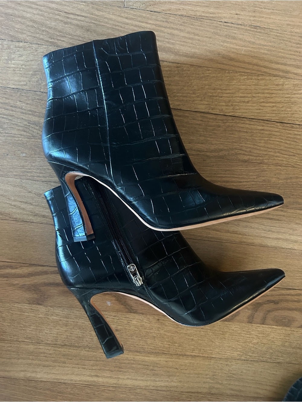 ANTONIO MELANI Black Croc-Embossed Pointed-Toe Ankle Boots